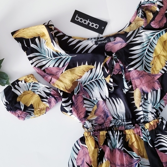 BOOHOO Knot Front Double Split Palms Maxi Dress 12 - Picture 4 of 10